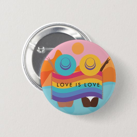 Lesbische Gay Couple Sommerstyle LGBTQ Flag Prix Button (Vorne & Hinten)