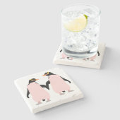 Lesbische Gay Pride Pinguine Holding Hands Steinuntersetzer (Seitenansicht)