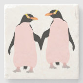 Lesbische Gay Pride Pinguine Holding Hands Steinuntersetzer (Vorderseite)