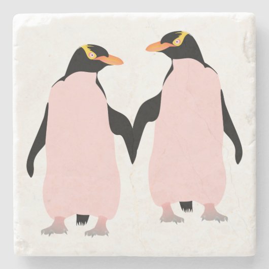 Lesbische Gay Pride Pinguine Holding Hands Steinuntersetzer (Vorderseite)