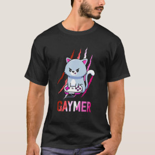 Lesbische Gaymer-Geek-Pride-LGBT-Videospiel-Katze T-Shirt