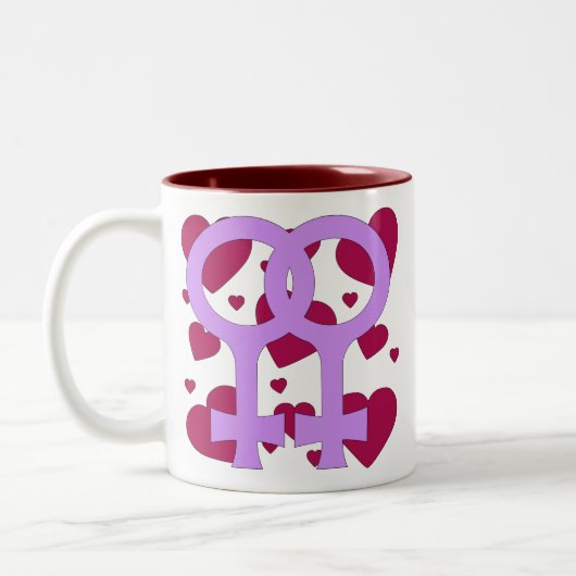 Lesbische Heirat-Herzen Zweifarbige Tasse (Links)