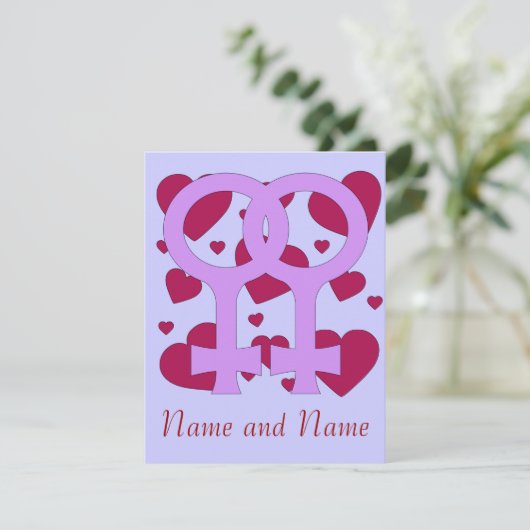 Lesbische Heiratsherzen Einladung (Stehend Vorderseite)