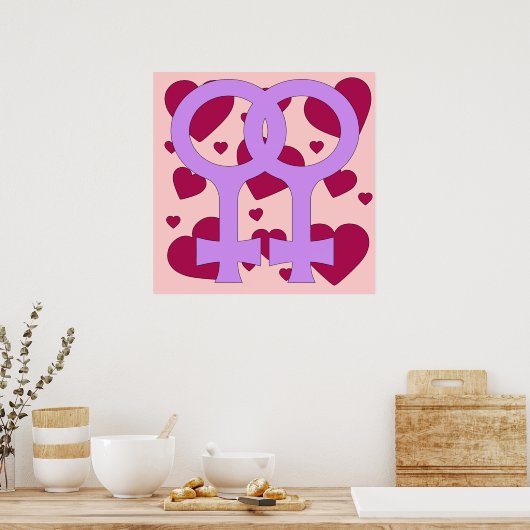 Lesbische Heiratsherzen Poster (Küche)