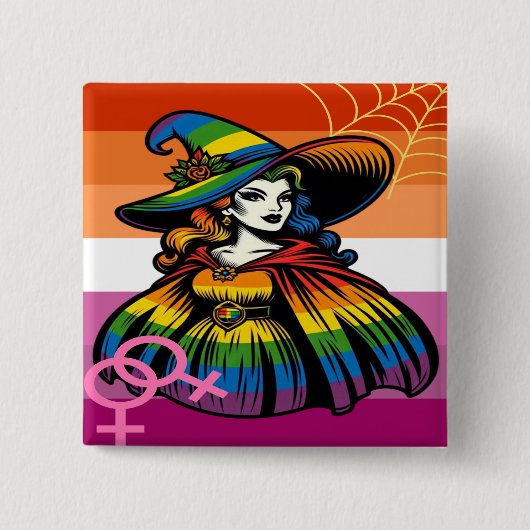 Lesbische Hexe in Regenbogenfarben Button (Vorderseite)
