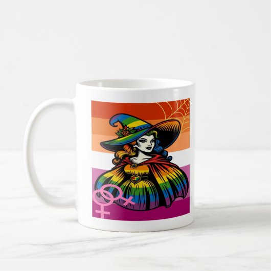Lesbische Hexe in Regenbogenfarben Kaffeetasse (Links)