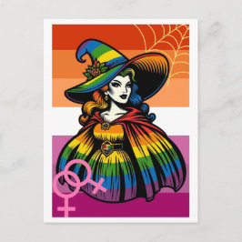 Lesbische Hexe in Regenbogenfarben Postkarte