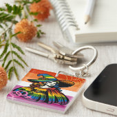 Lesbische Hexe in Regenbogenfarben Schlüsselanhänger (Vorderseite rechts)