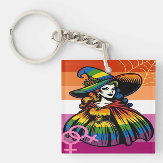 Lesbische Hexe in Regenbogenfarben Schlüsselanhänger (Vorderseite)