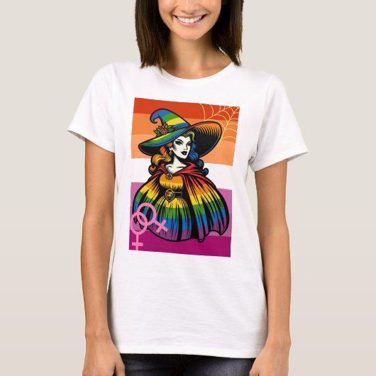 Lesbische Hexe in Regenbogenfarben T-Shirt (Vorderseite)