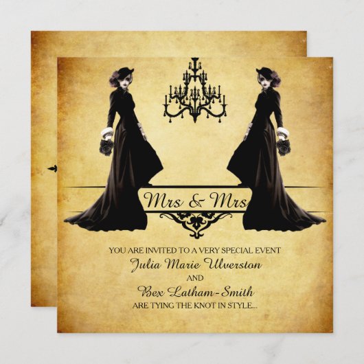 Lesbische Hochzeit - Gothic Steampunk Style Einladung (Vorne/Hinten)