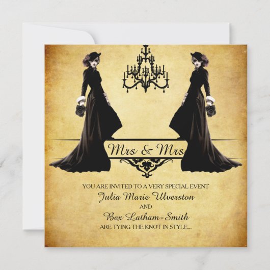 Lesbische Hochzeit - Gothic Steampunk Style Einladung (Vorderseite)