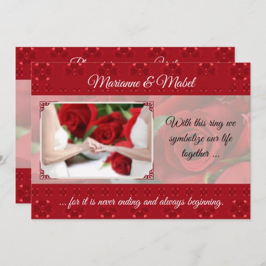 Lesbische Hochzeit Zivile Gewerkschaft mit Rote Ro Einladung (Vorne/Hinten)