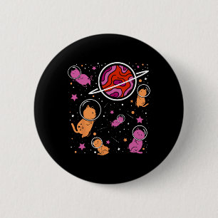 Lesbische Katze im Weltraum Orange Pink Lesbischer Button