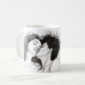 Lesbische Kiss Line Art mit liebevoll gestalteten  Kaffeetasse (Vorderseite Links)