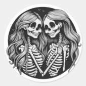 Lesbische Liebe Couple Skeleton LGBT Runder Aufkleber (Vorderseite)