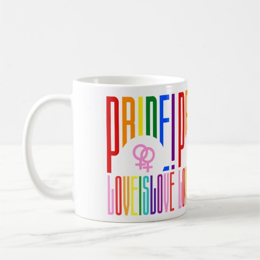 Lesbische Liebe ist Liebe LGBT Pride Rainbow Typog Kaffeetasse (Links)