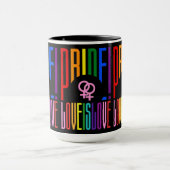 Lesbische Liebe ist Liebe LGBT Pride Rainbow Typog Tasse (Zentrum)