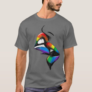 Lesbische Lippen Küssen Regenbogenflagge Gay Pride T-Shirt