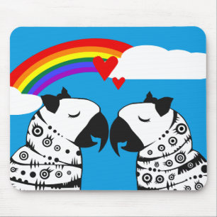 Lesbische Papageienpaare mit Regenbogen Mousepad