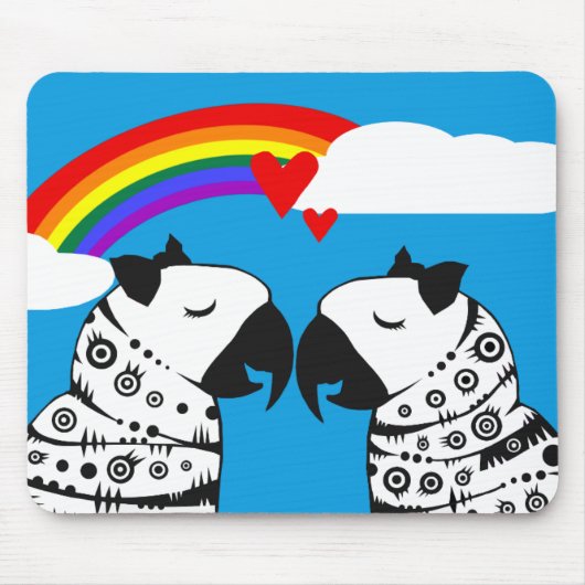 Lesbische Papageienpaare mit Regenbogen Mousepad (Vorne)