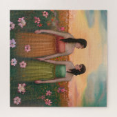 Lesbische Pärchenhalter im Wiese der Blume Puzzle (Horizontal)