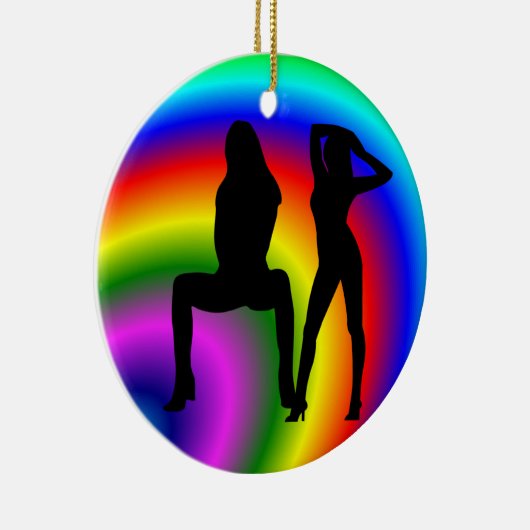 Lesbische Regenbogen-Weihnachtsverzierung Keramikornament (Rechts)