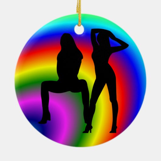 Lesbische Regenbogen-Weihnachtsverzierung Keramikornament (Hinten)