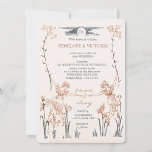 Lesbische Vintage-Blumen-Hochzeitseinladung Einladung