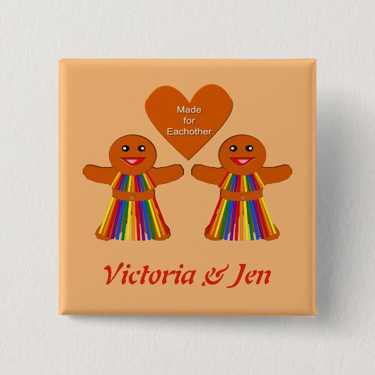 Lesbische Weihnachtsgingerbrot Ladys Couple Custom Button (Vorderseite)