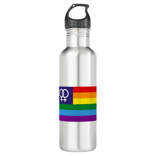 Lesbischer Doppel-Venus-Regenbogen-Pride Edelstahlflasche (Vorderseite)