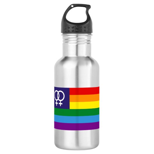 Lesbischer Doppel-Venus-Regenbogen-Pride Edelstahlflasche (Vorderseite)