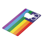 Lesbischer Doppel-Venus-Regenbogen-Pride Geldbeutel Flaschenöffner (Vorderseite Schrägansicht)