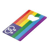 Lesbischer Doppel-Venus-Regenbogen-Pride Geldbeutel Flaschenöffner (Rückseite Schrägansicht)