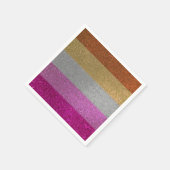 Lesbischer Gay Pride Flag Rosa + Orange Glitzer Pa Serviette (Ecke)