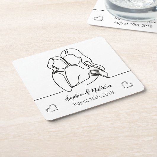 Lesbischer Jubiläum Elegante Personalisierte Linie Rechteckiger Pappuntersetzer (angewinkelt)