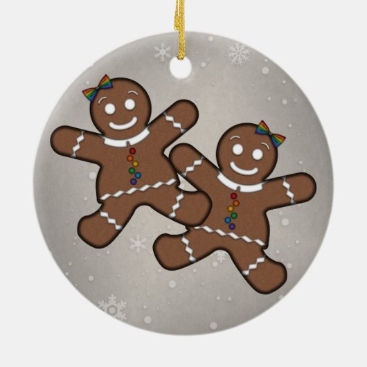 Lesbischer Pride Christmas Gingerbrei Frauen Paar Keramikornament (Hinten)