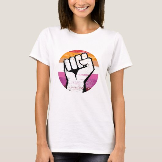 Lesbischer Pride Fist Circle Print T-Shirt (Vorderseite)