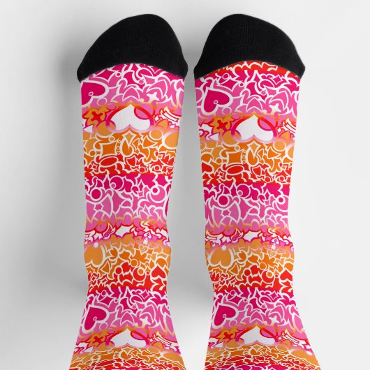 Lesbischer Sunset Pride Squiggle Socken (Oben)