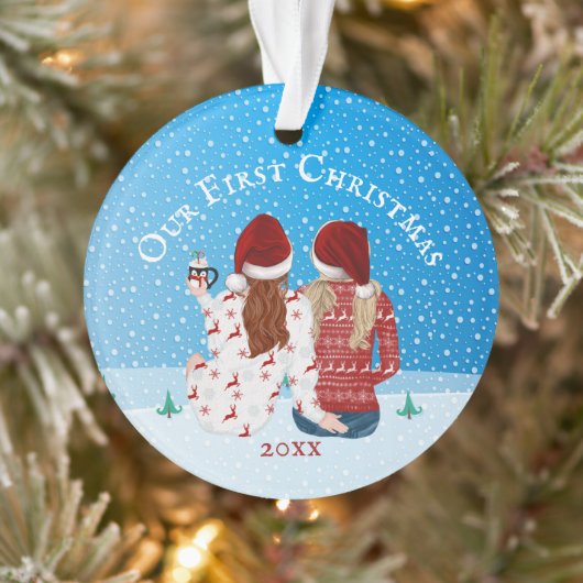 Lesbisches Ehepaar Mrs & Mrs. First Weihnachten FO Ornament (Baum)