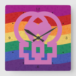 Lesbisches Frauenzeichen Rainbow Quadratische Wanduhr