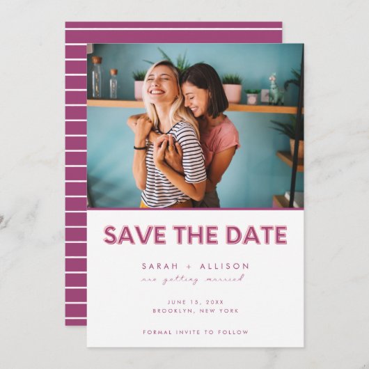 Lesbisches Hochzeitrosa Modernes Foto Save the Dat Ankündigung (Vorne/Hinten)