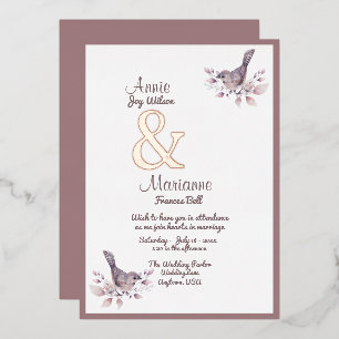 Lesbisches Paar Dusty Burgundy Rose Gold Et-Zeiche Folieneinladung