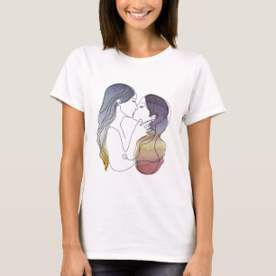 Lesbisches Paar in Liebe Minimalistische Linie Kun T-Shirt