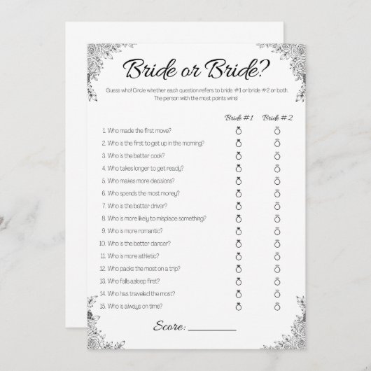 Lesbisches Polterabend Game, Bridge oder Bride, Einladung (Vorne/Hinten)