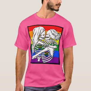 Lesbisches Skelett Ehepaar Lesbischer Pride Rainbo T-Shirt