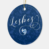 Lesbos, griechisches Herz in Flag, Griechenland Keramik Ornament (Links)