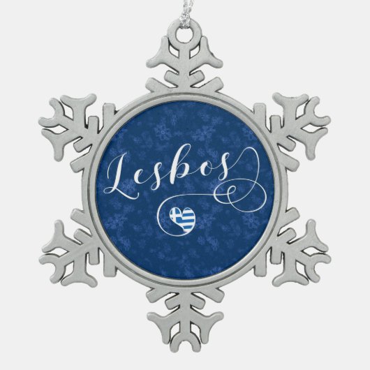 Lesbos, griechisches Herz in Flag, Griechenland Schneeflocken Zinn-Ornament (Vorderseite)