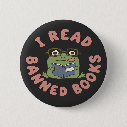 Lese verbotene Bücher Lustiger Frosch beim Lesen Button (Vorderseite)