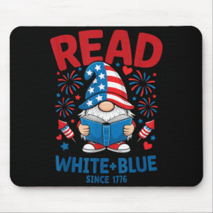 Lese Weißer Blauer Gnom USA Lesende Feuerwerk 1776 Mousepad
